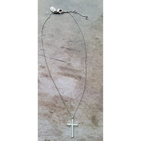 Charming Charlie Silver Tone Cross Crystal Pendant Chain Rhinestone Necklace - Picture 3 of 6